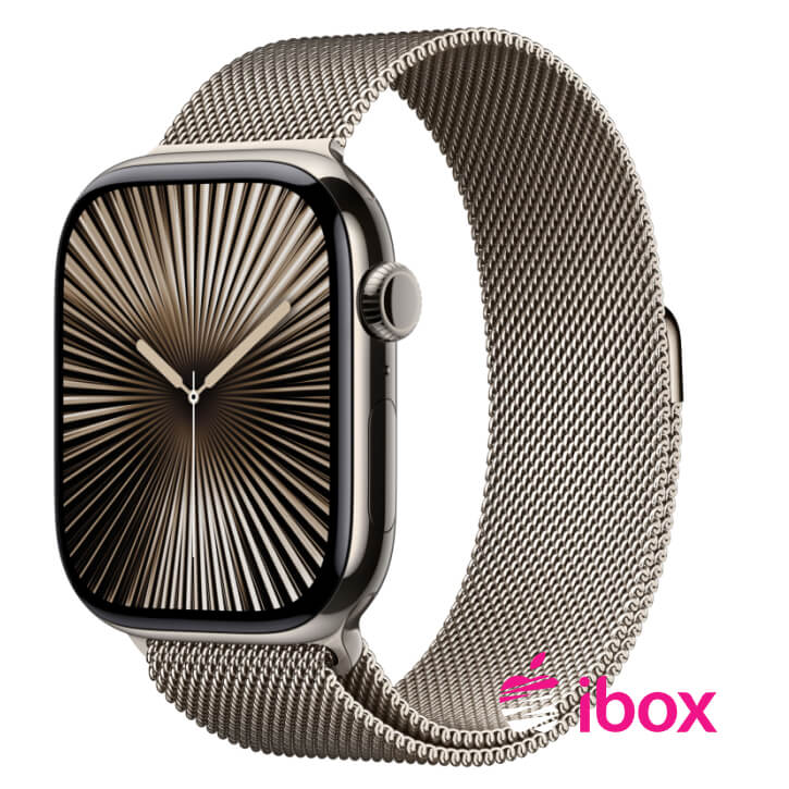 картинка Apple Watch Series 10, 42 мм, корпус из титана цвета «титановый бежевый», «миланская петля» бежевого цвета от магазина Одежда+